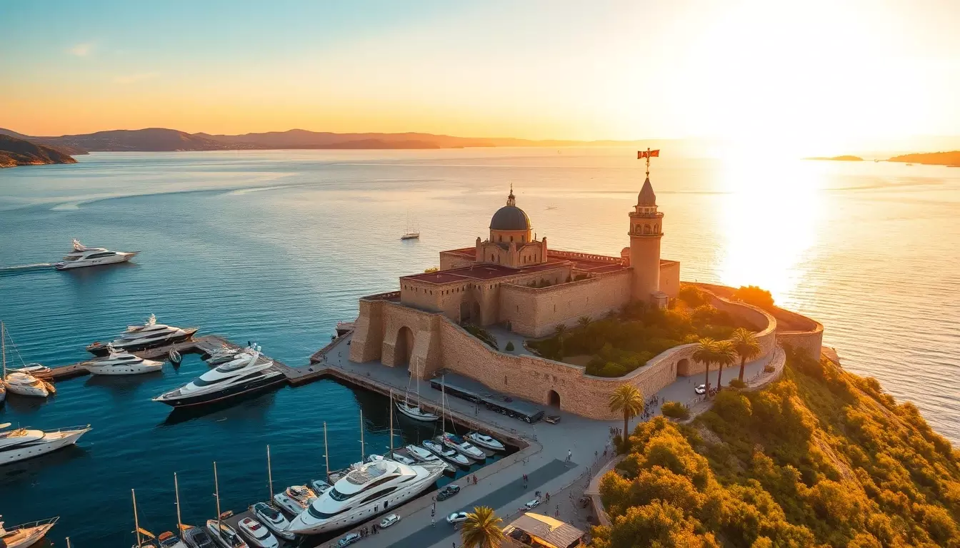 Bodrum Castle at sunset overlooking the turquoise Aegean Sea